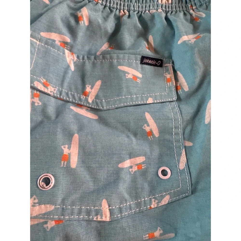 Johnnie-O Mens Surfer Print Swim Trunks Light Blue XL Board Shorts Mesh Lined XL